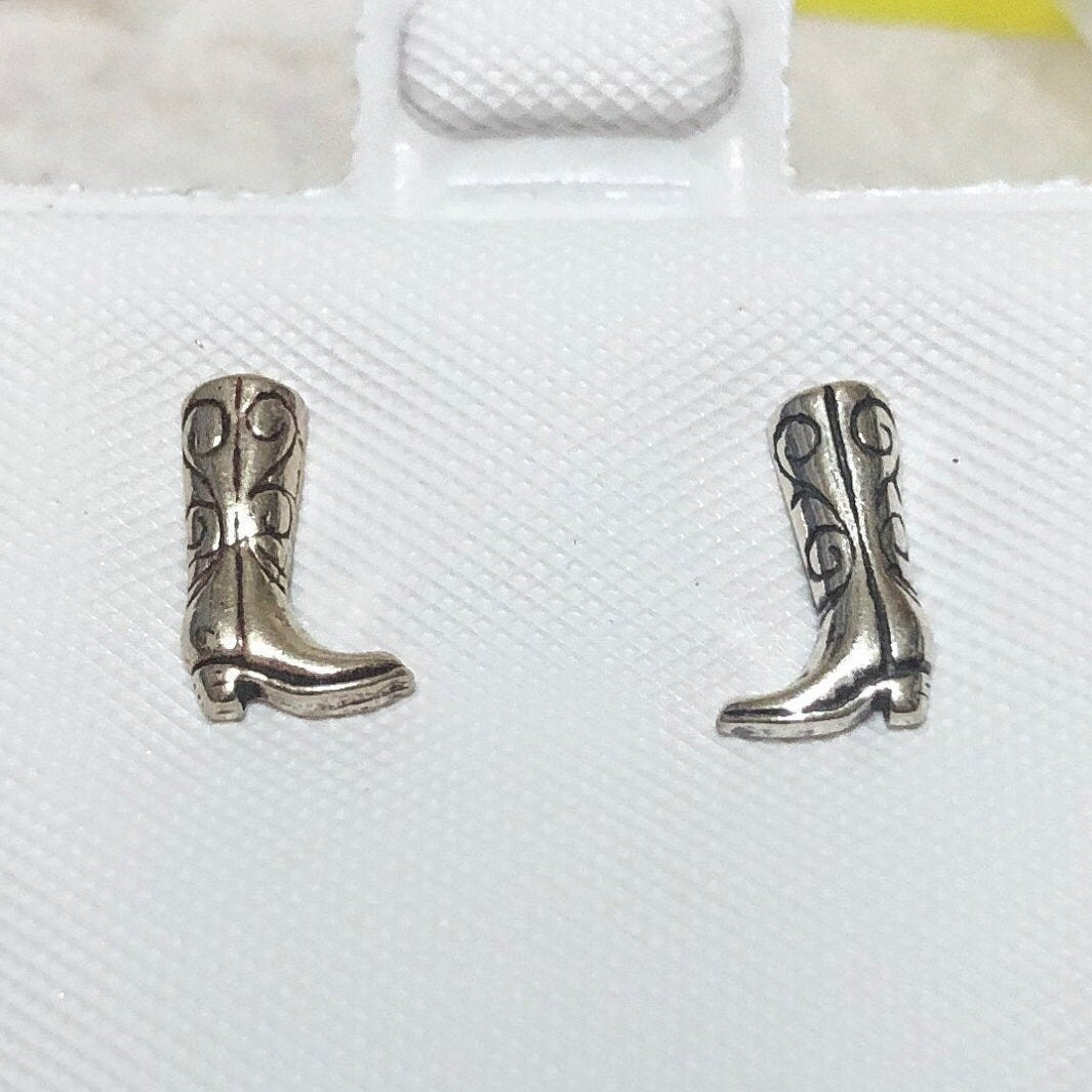 Texan Cowgirl Boot Earrings, Sterling Silver Cowboy Boot Stud Earrings, E8156 Birthday Mom Wife Girl Mother Gift