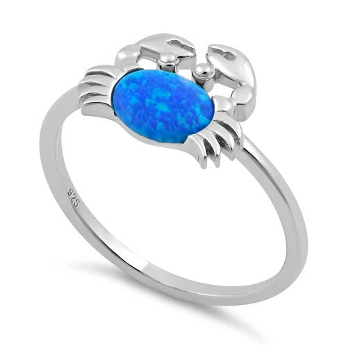 Hawaiian Blue Opal Crab Ring, Sterling Silver Blue Opal Crab Band Ring, W75012 Hawaiian Jewelry, Christmas Anniversary Birthday Mom Gift