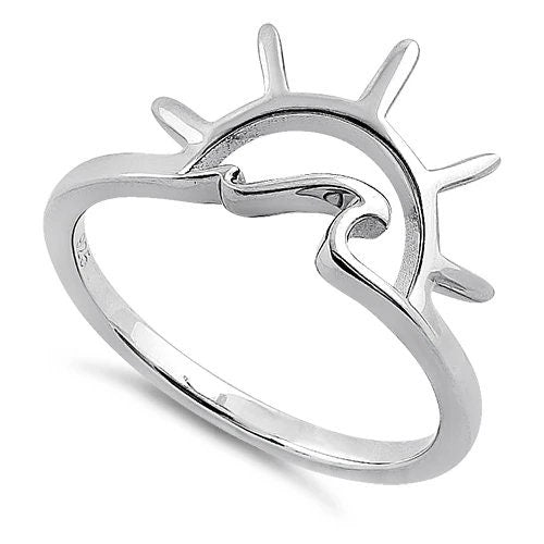 Silver Sun and Wave Ring, Sterling Silver Sun and Wave Band Ring, Christmas Anniversary Birthday Mom Gift