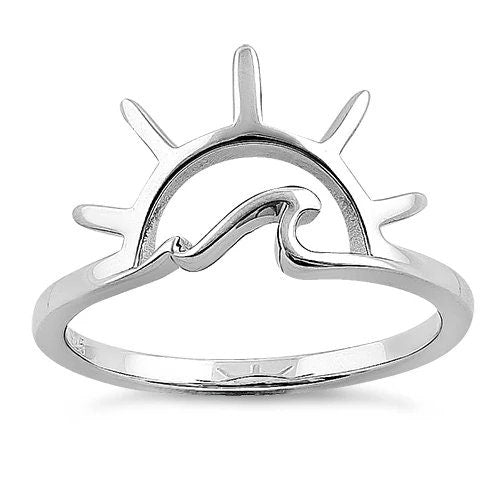 Hawaiian Sun and Wave Ring, Sterling Silver Sun and Wave Band Ring, W75014 Hawaiian Jewelry, Christmas Anniversary Birthday Mom Gift