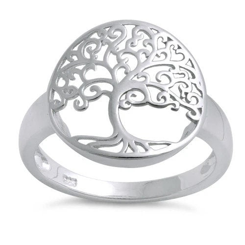 Silver Large Tree of Life Ring, Sterling Silver Tree of Life Band Ring, Christmas Anniversary Birthday Mom Gift