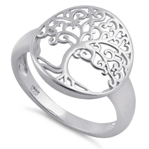 Silver Large Tree of Life Ring, Sterling Silver Tree of Life Band Ring, Christmas Anniversary Birthday Mom Gift