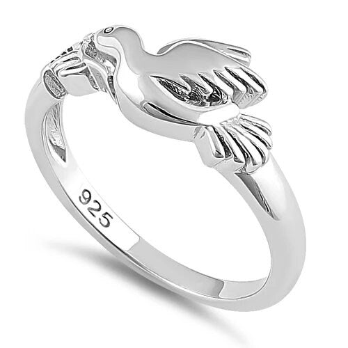 Silver Flying Dove Ring, Sterling Silver Dove Bird Band Ring, Christmas Anniversary Birthday Mom Gift