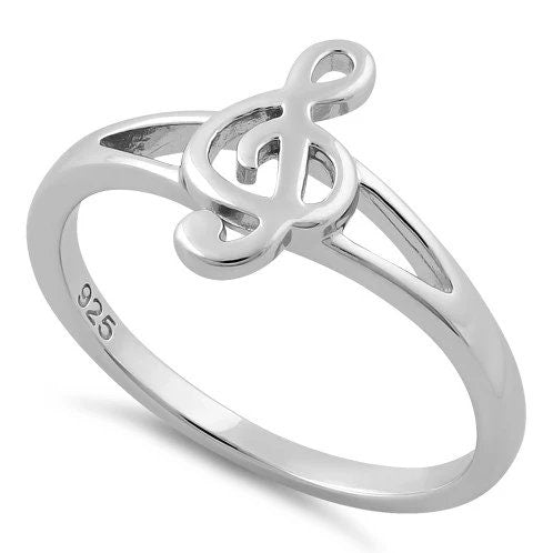 Silver Treble Clef Musical Note Ring, Sterling Silver Musical Note Band Ring, Christmas Anniversary Birthday Mom Gift