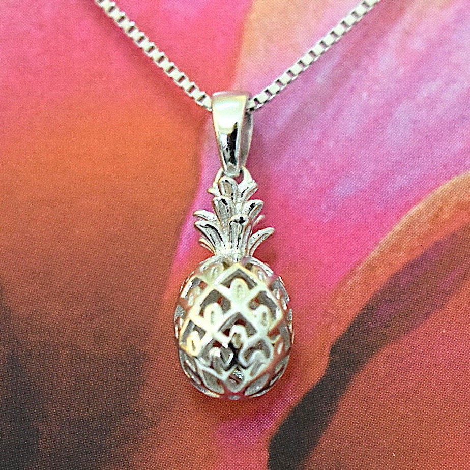 Hawaiian 3D Pineapple Pendant, Sterling Silver Pineapple Charm Pendant, Hawaiian Jewelry