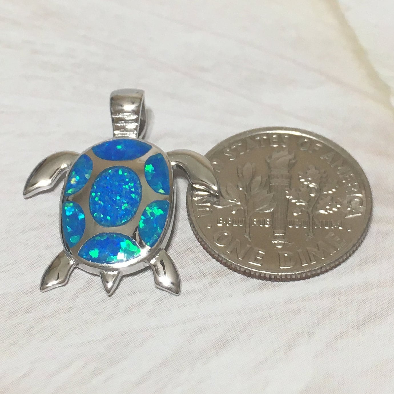 Hawaiian Blue Opal Sea Turtle Pendant, Sterling Silver Opal Turtle Pendant, N6028 Birthday Mother Mom Gift, Island Jewelry