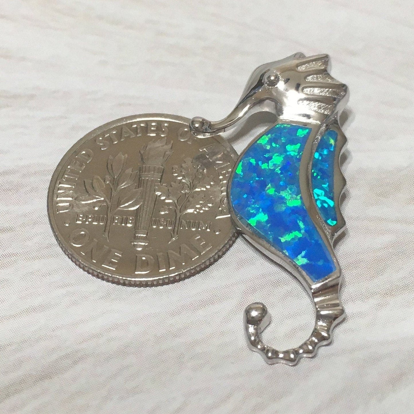 Hawaiian Blue Opal Seahorse Pendant, Sterling Silver Blue Opal Seahorse Pendant N6162 Birthday Mother Mom Gift, Island Jewelry