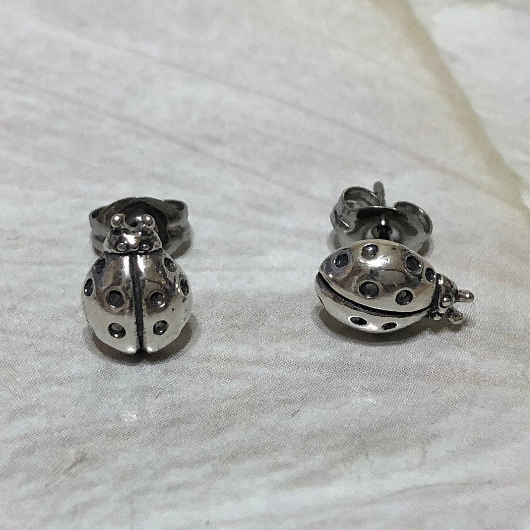 Silver Ladybug Earrings, Sterling Silver Lady Bug Stud Earrings, E8152 Birthday Mother Gift, Texan Jewelry