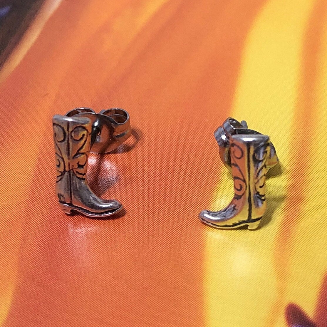 Texan Cowgirl Boot Earrings, Sterling Silver Cowboy Boot Stud Earrings, E8156 Birthday Mom Wife Girl Mother Gift