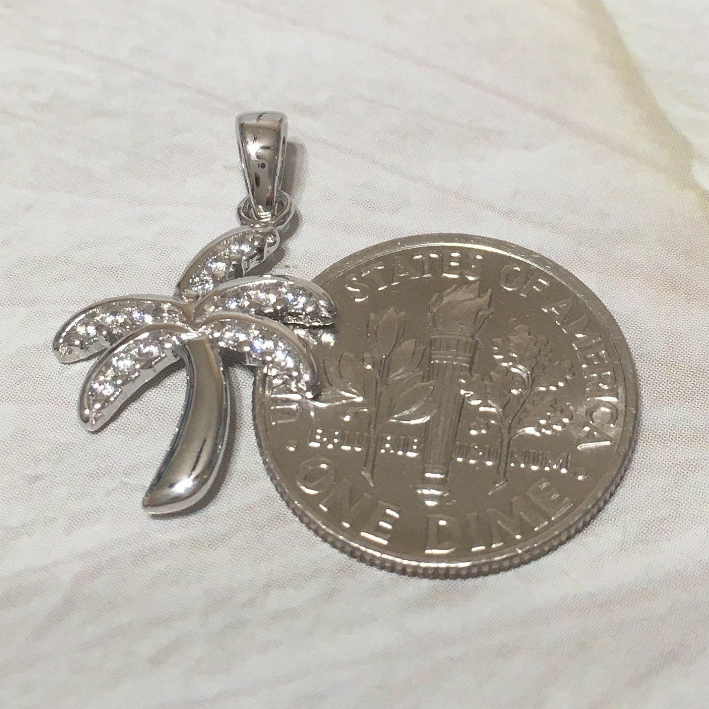 Pretty Hawaiian Palm Tree Pendant, Sterling Silver Palm Tree CZ Charm Pendant N2016 Birthday Mother Wife Mom Gift