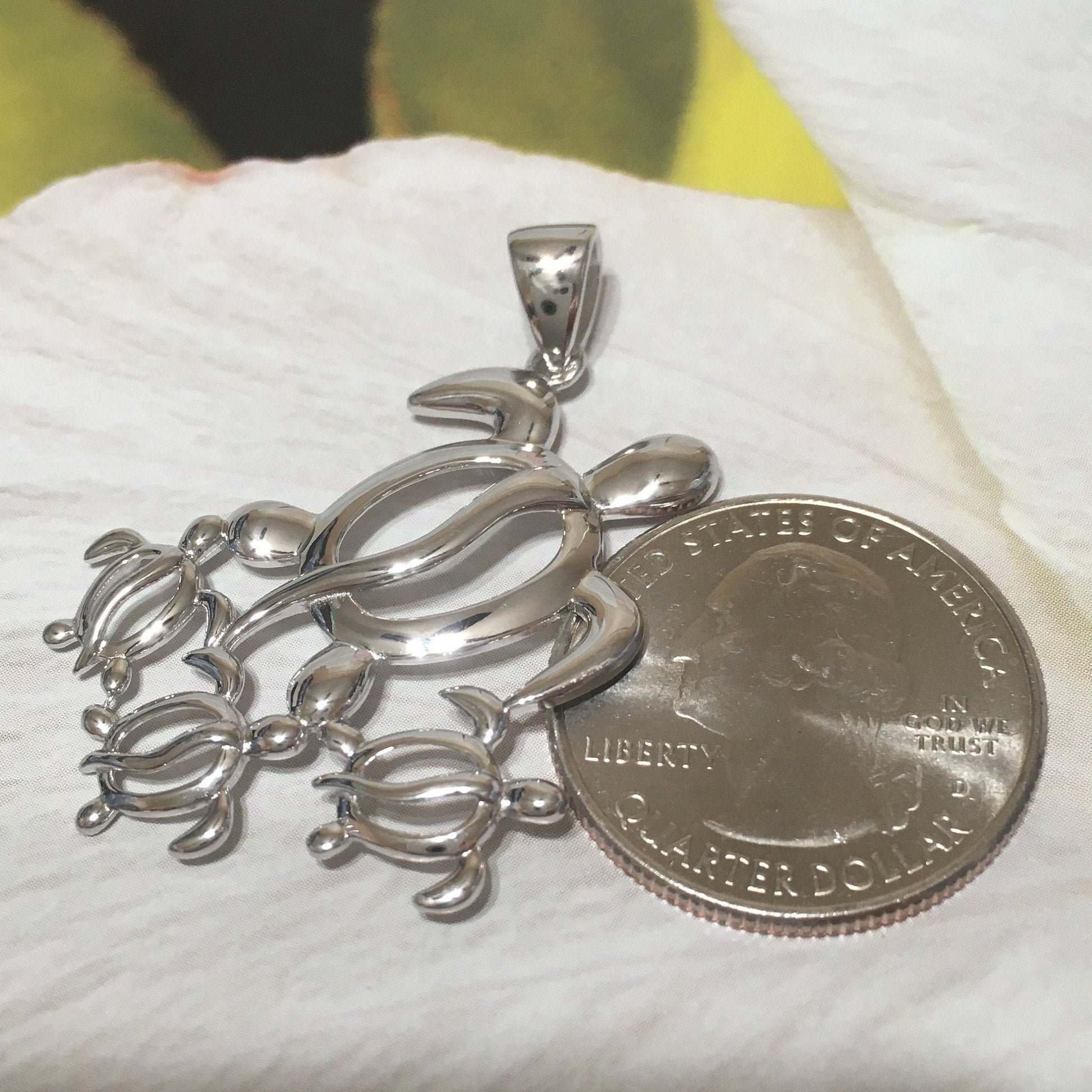 Unique Hawaiian X-Large Mom & 3 Baby Sea Turtle Necklace, Sterling Silver Sea Turtle Family Pendant, N6170 Birthday Wife Mom Gift - Hawaii Treasures Shop