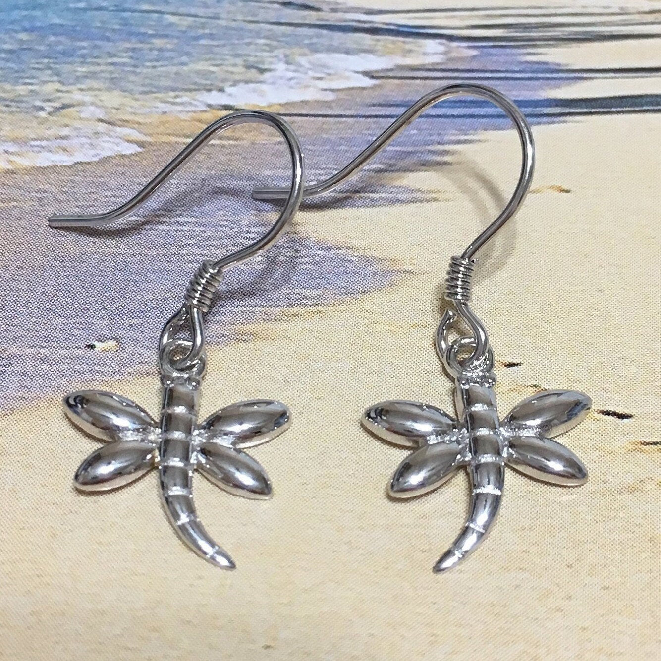 Pretty Hawaiian Dragonfly Earring, Sterling Silver Dragonfly Dangle Earring, E4110 Birthday Mom Girl Mother Gift, Island Jewelry