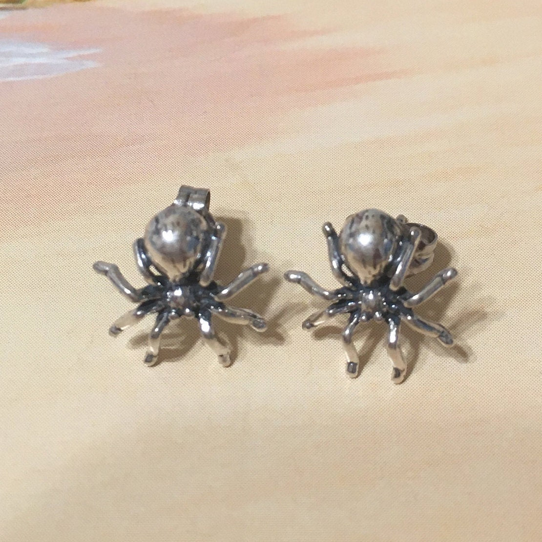 Silver Spider Earrings, Sterling Silver Spider Stud Earrings, E8315 Birthday Mom Wife Mother Gift, Texan Jewelry