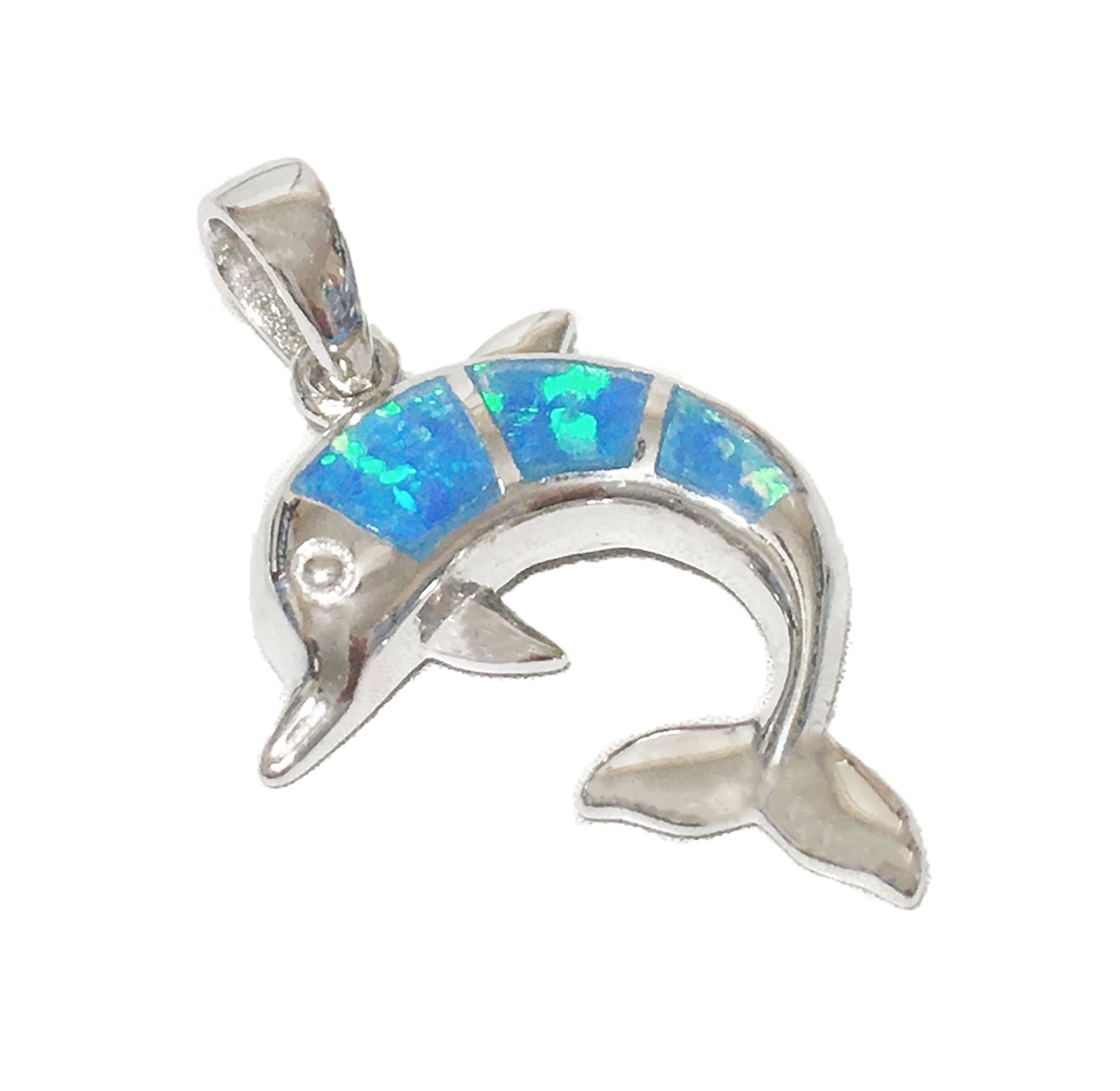 Hawaiian Blue Opal Dolphin Pendant, Sterling Silver Blue Opal Inlay Dolphin Charm Pendant, Christmas Anniversary Birthday Gift