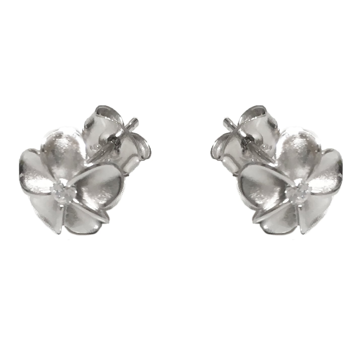 Hawaiian Small Plumeria Earrings, Sterling Silver Plumeria CZ Stud Earrings, W4003 Hawaiian Jewelry, Christmas Present