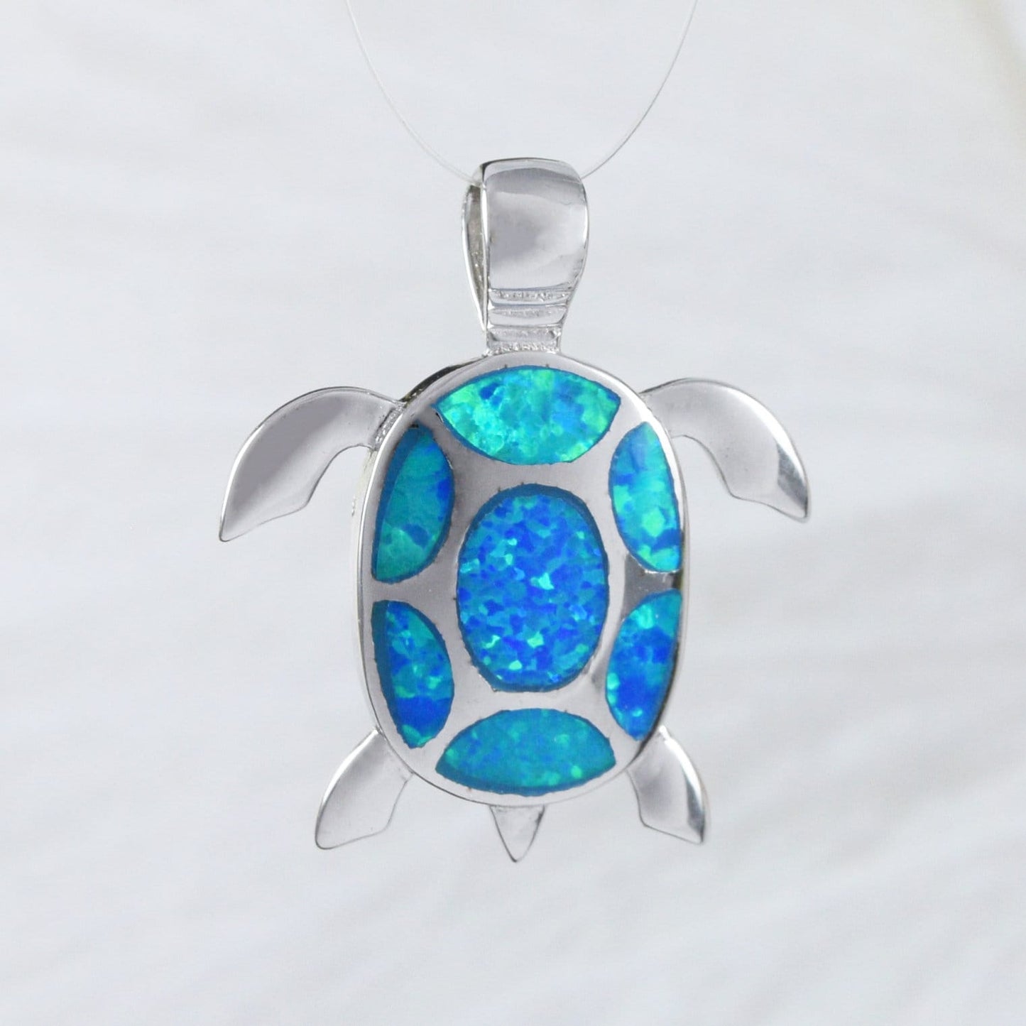 Hawaiian Blue Opal Sea Turtle Pendant, Sterling Silver Opal Turtle Pendant, N6028 Birthday Mother Mom Gift, Island Jewelry