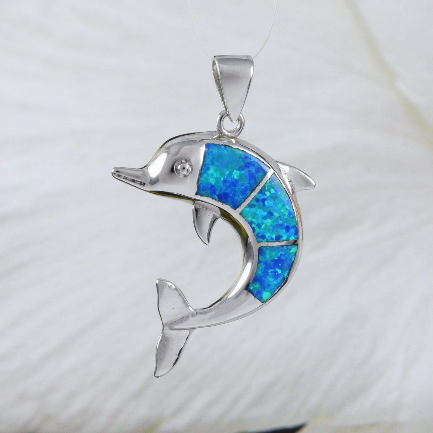 Hawaiian Large Blue Opal Dolphin Pendant, Sterling Silver Blue Opal Dolphin Pendant, N6030 Birthday Mother Mom Gift