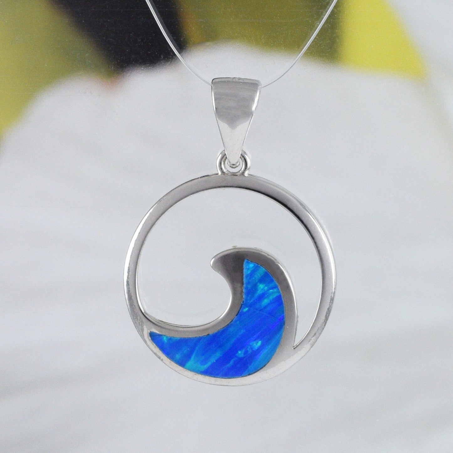 Hawaiian Blue Opal Ocean Wave Pendant, Sterling Silver Blue Opal Wave Pendant, N8383 Birthday Mom Mother Gift, Island Jewelry