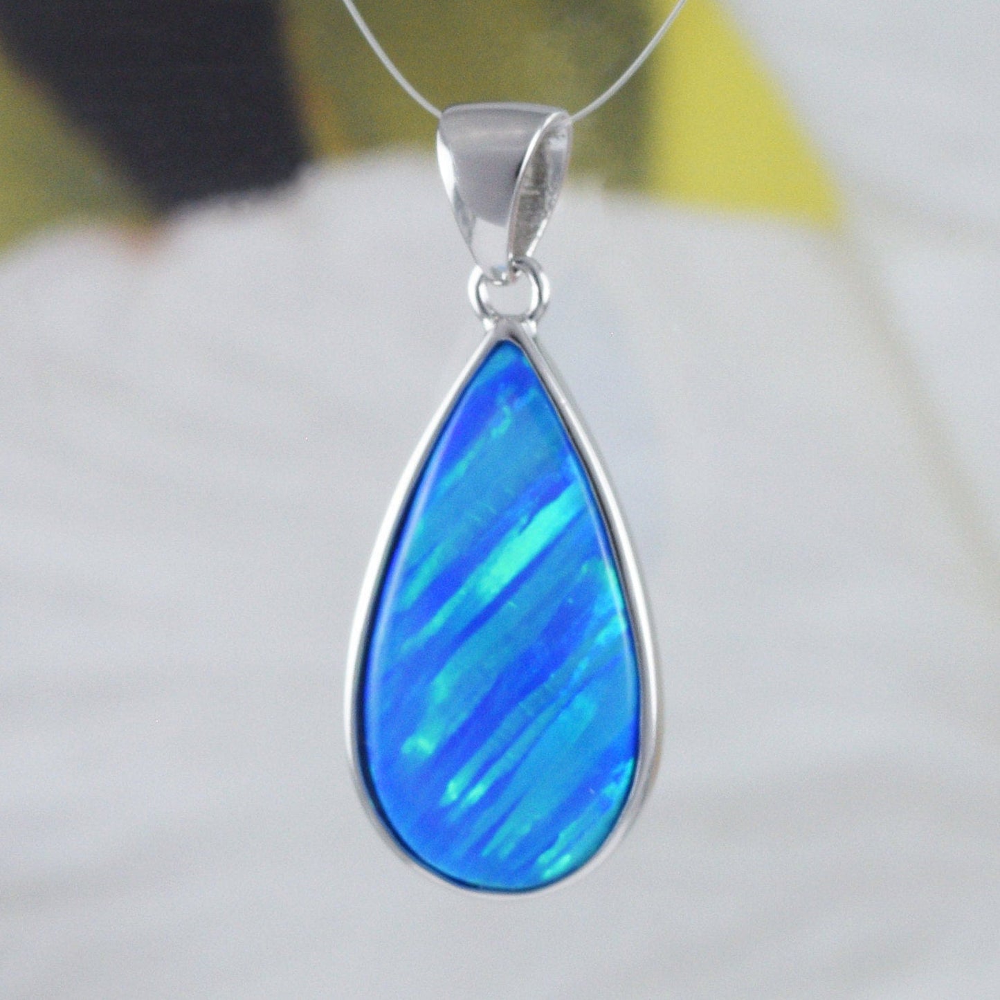 Hawaiian Blue Opal Rain Drop Pendant, Sterling Silver Blue Opal Rain-Drop Pendant, N8388 Birthday Mom Mother Gift