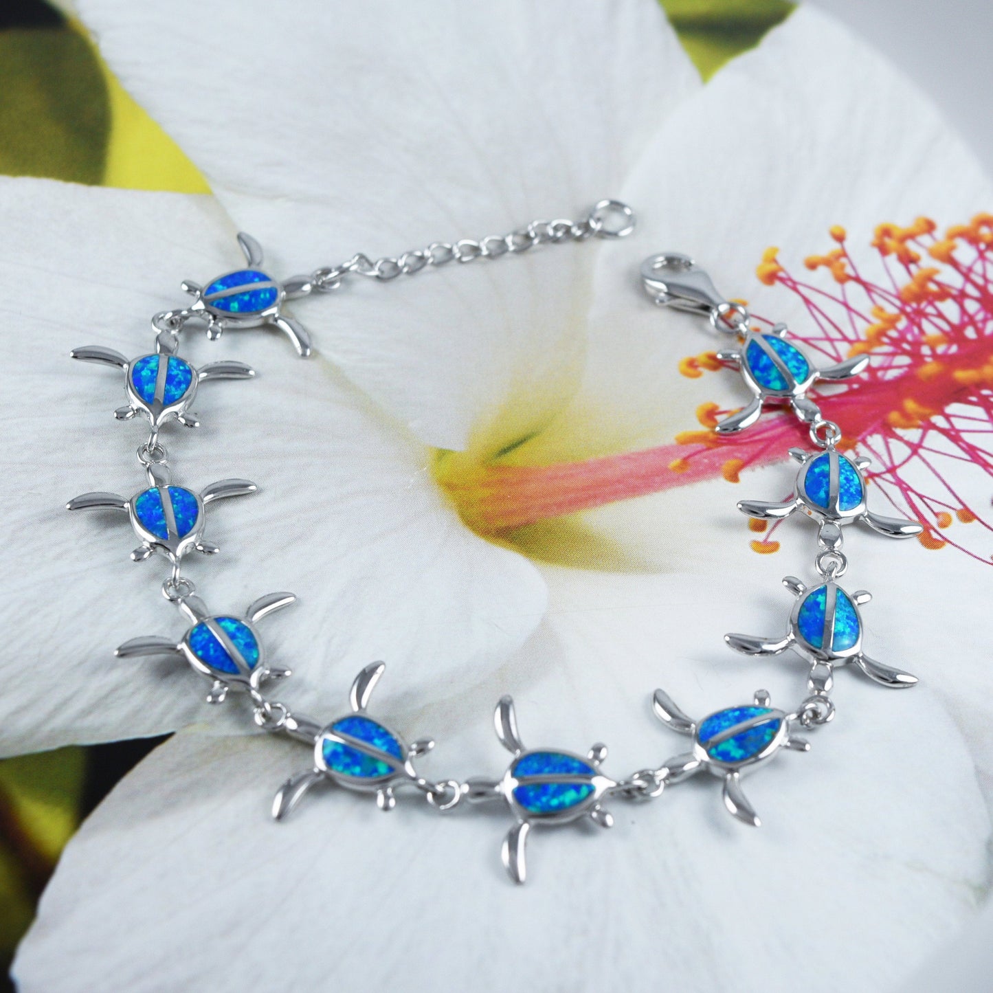 Gorgeous Hawaiian Large Blue Opal Sea Turtle Bracelet, Sterling Silver Blue Opal Turtle Bracelet, B3306 Birthday Mom Gift, Statement PC - Hawaii Treasures Shop