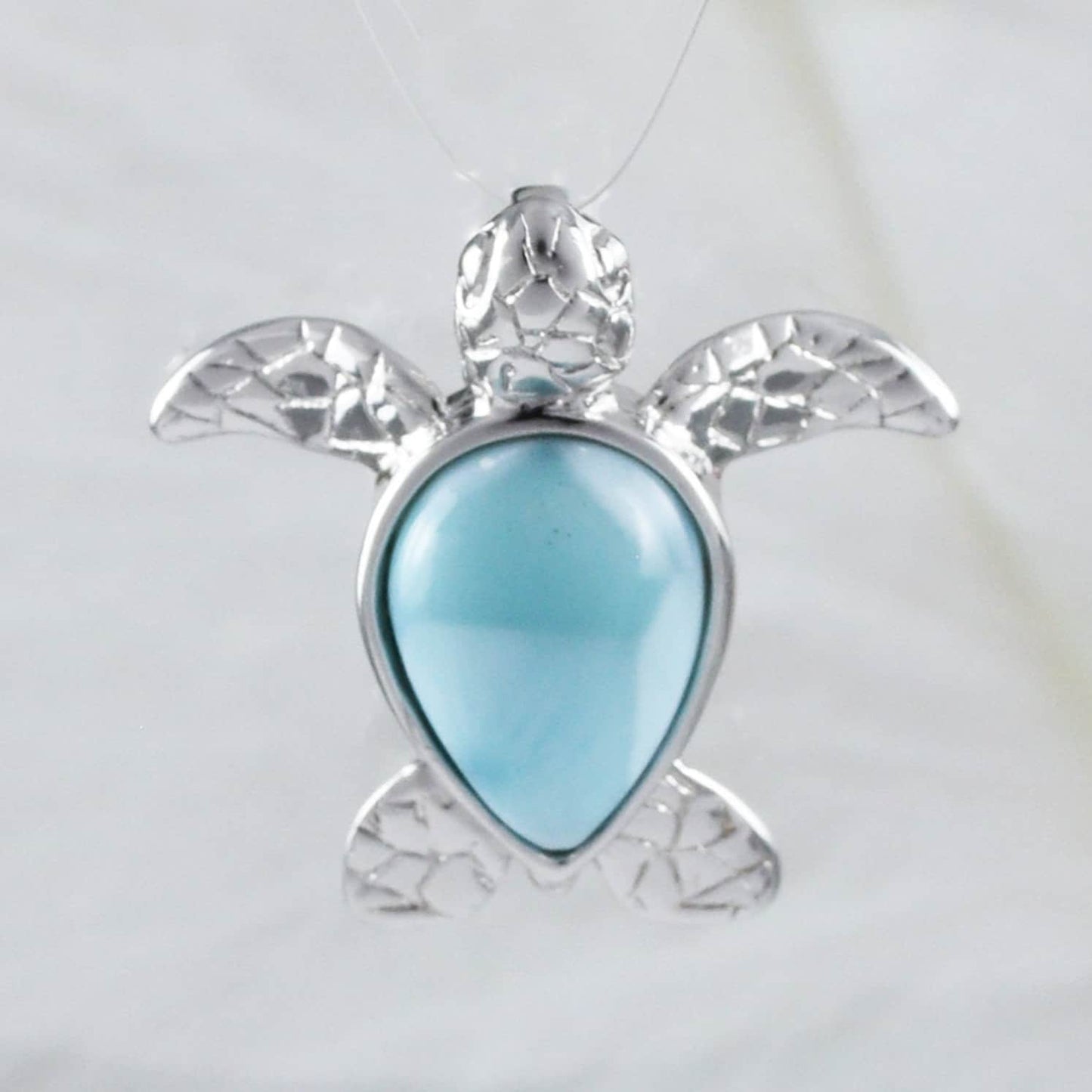 Hawaiian Genuine Larimar Sea Turtle Pendant, Sterling Silver Larimar Turtle Pendant, N8435 Birthday Valentine Wife Mom Gift