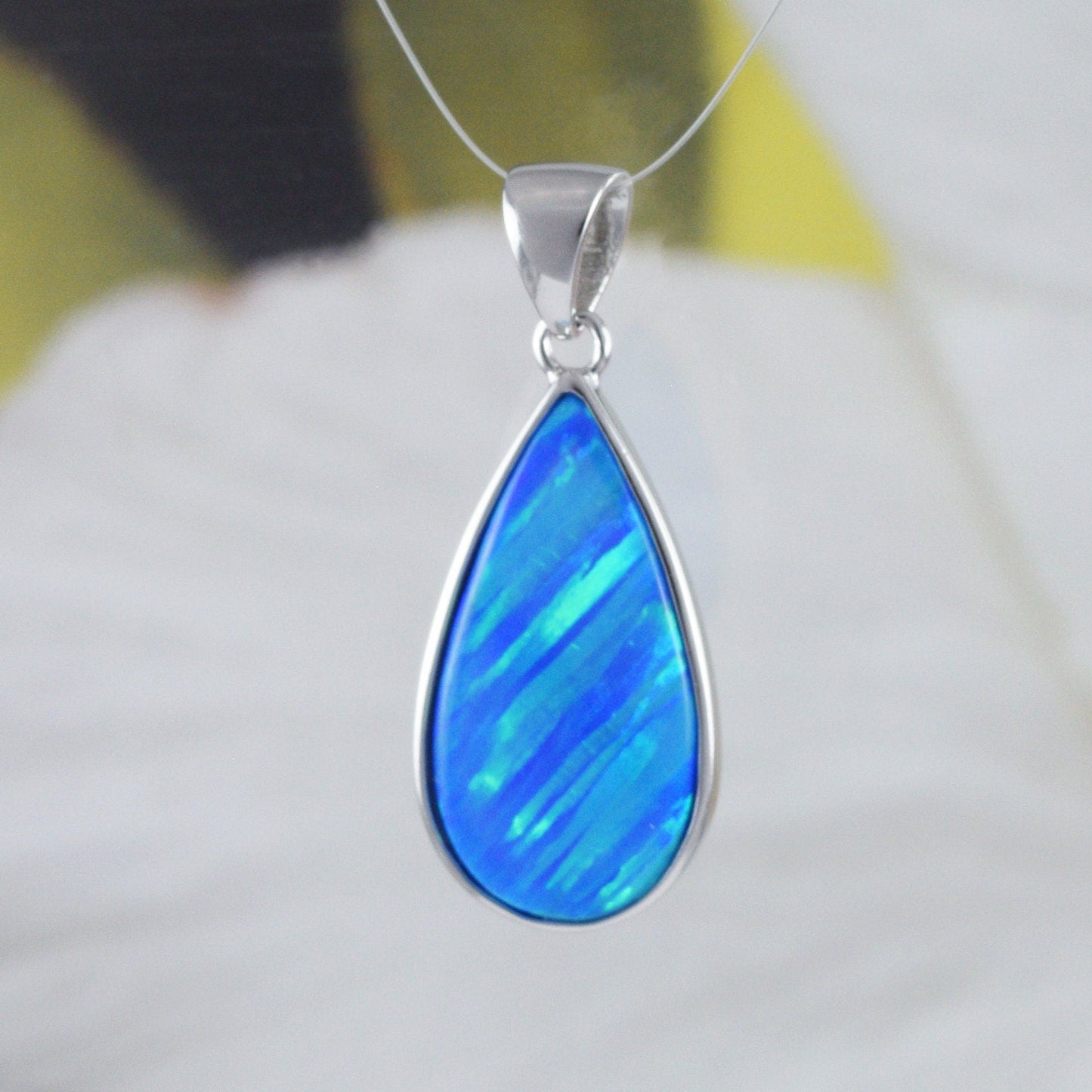 Hawaiian Blue Opal Rain Drop Pendant, Sterling Silver Blue Opal Rain-Drop Pendant, N8388 Birthday Mom Mother Gift