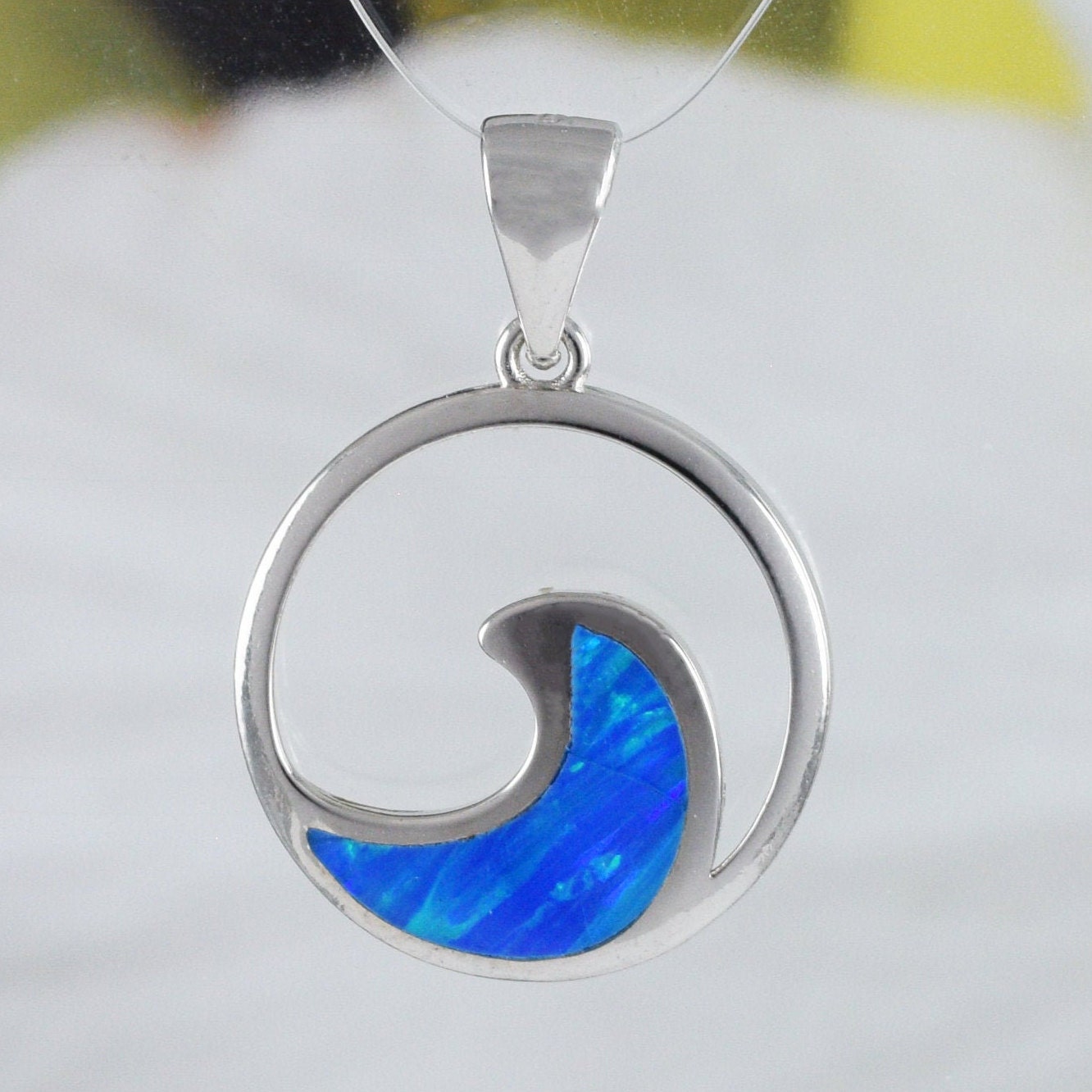 Hawaiian Blue Opal Ocean Wave Pendant, Sterling Silver Blue Opal Wave Pendant, N8383 Birthday Mom Mother Gift, Island Jewelry