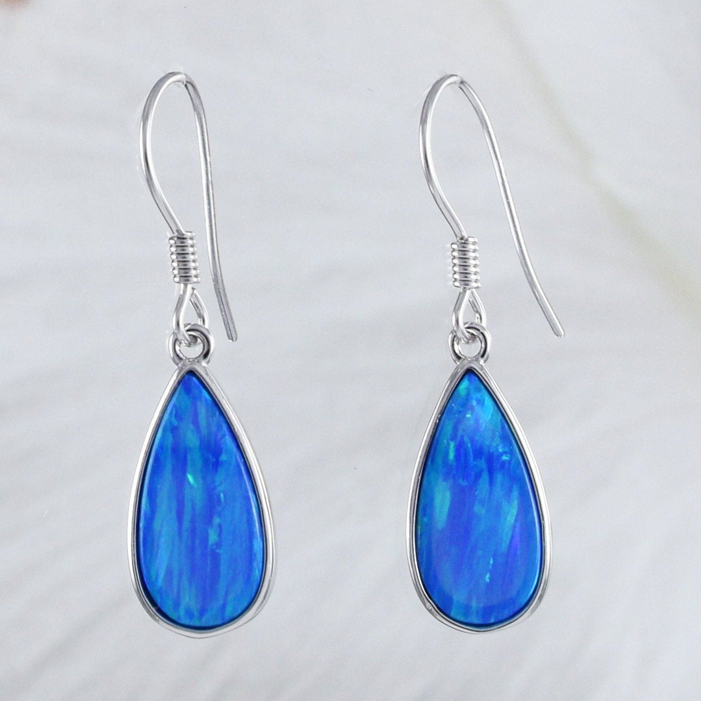 Hawaiian Blue Opal Rain Drop Earring, Sterling Silver Blue Opal Rain-Drop Dangle Earring, E8415 Statement PC, Birthday Mom Gift