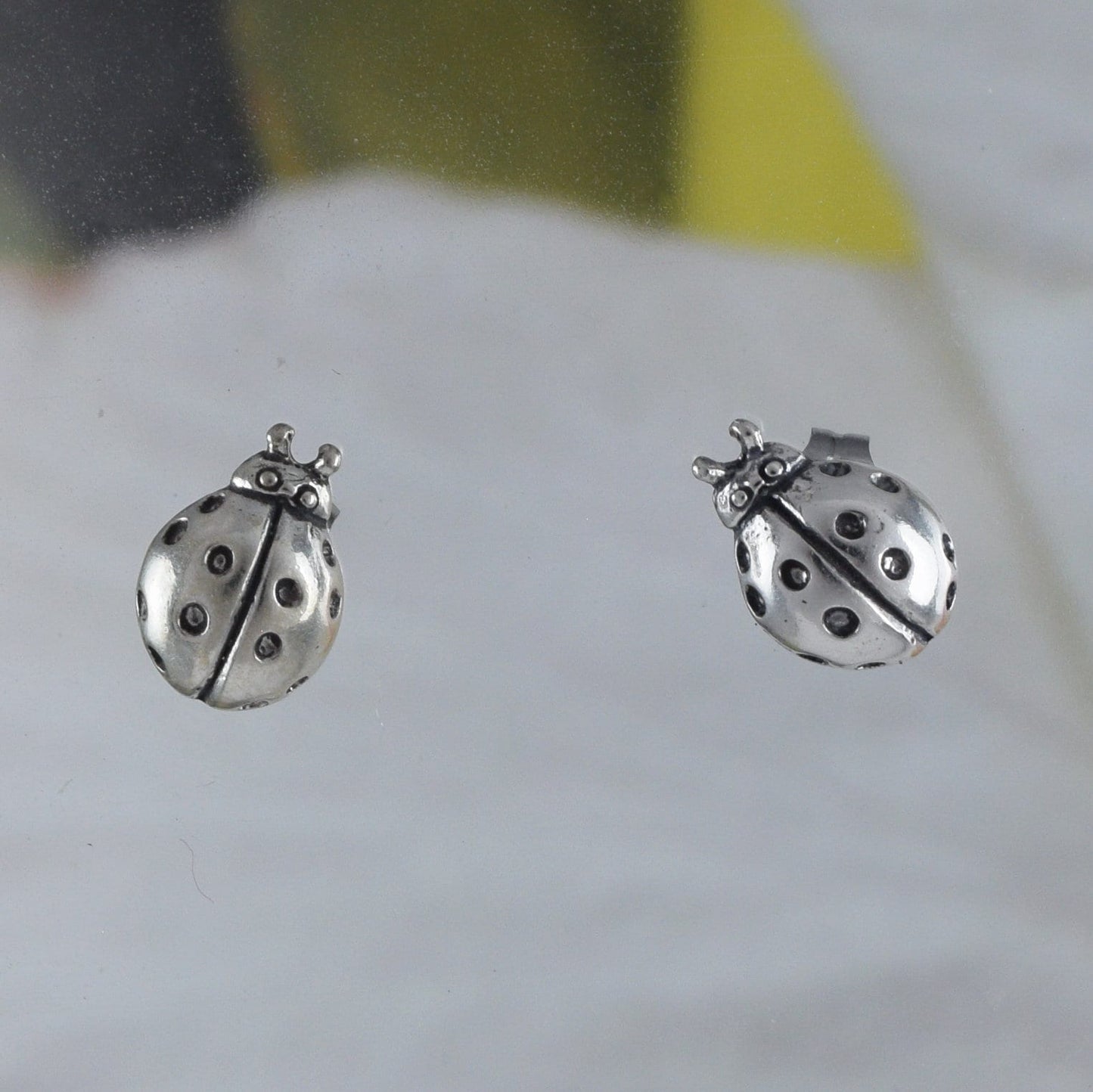 Silver Ladybug Earrings, Sterling Silver Lady Bug Stud Earrings, E8152 Birthday Mother Gift, Texan Jewelry