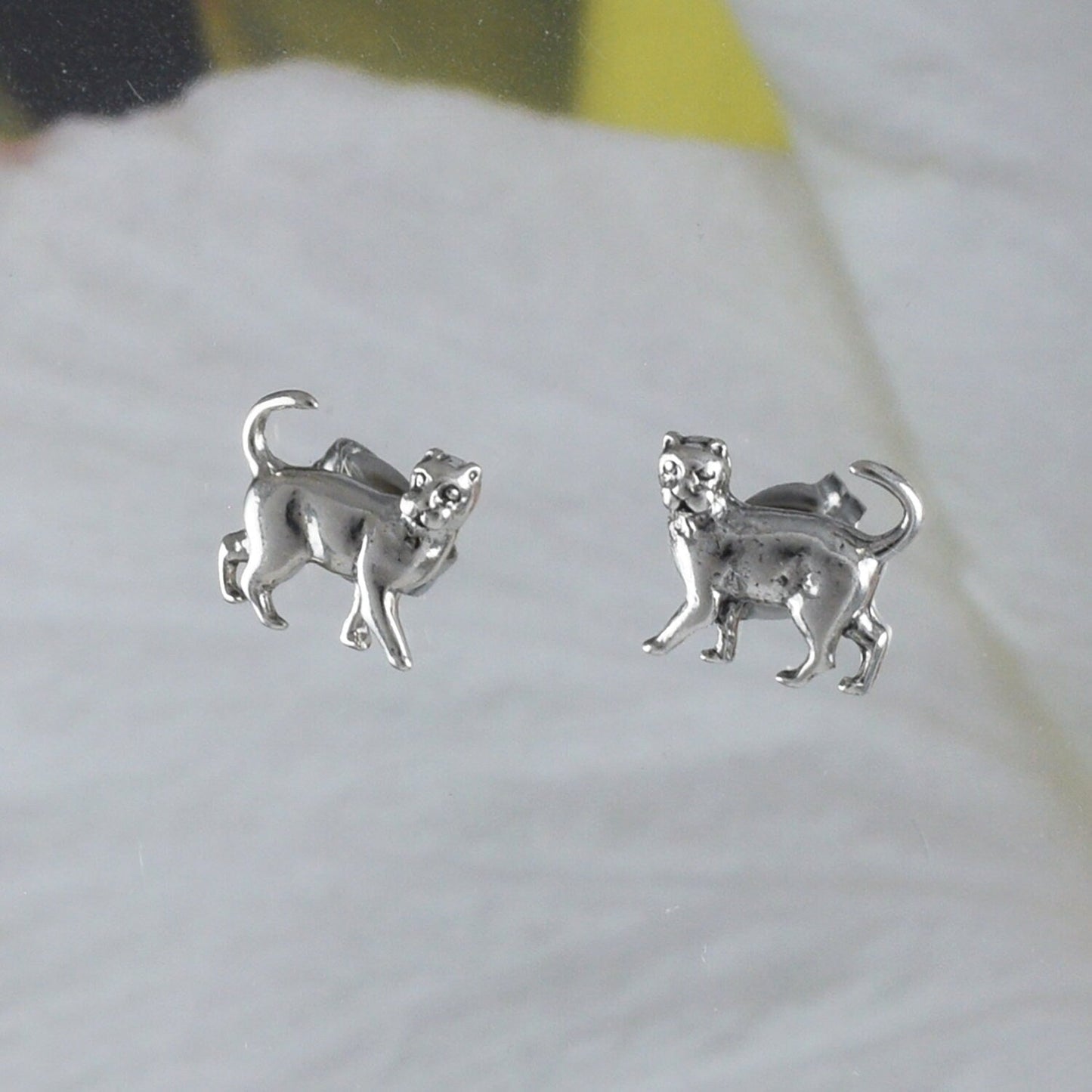 Silver Cat Earrings, Sterling Silver Kitten Cat Stud Earrings, E8667 Birthday Mom Wife Mother Gift, Texan Jewelry