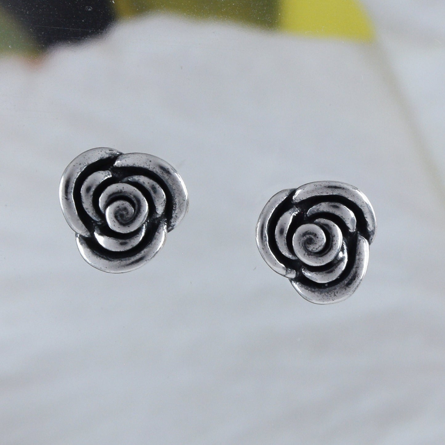 Silver Rose Earrings, Sterling Silver Rose Flower Stud Earrings, E8829 Birthday Mom Mother Gift, Texan Jewelry