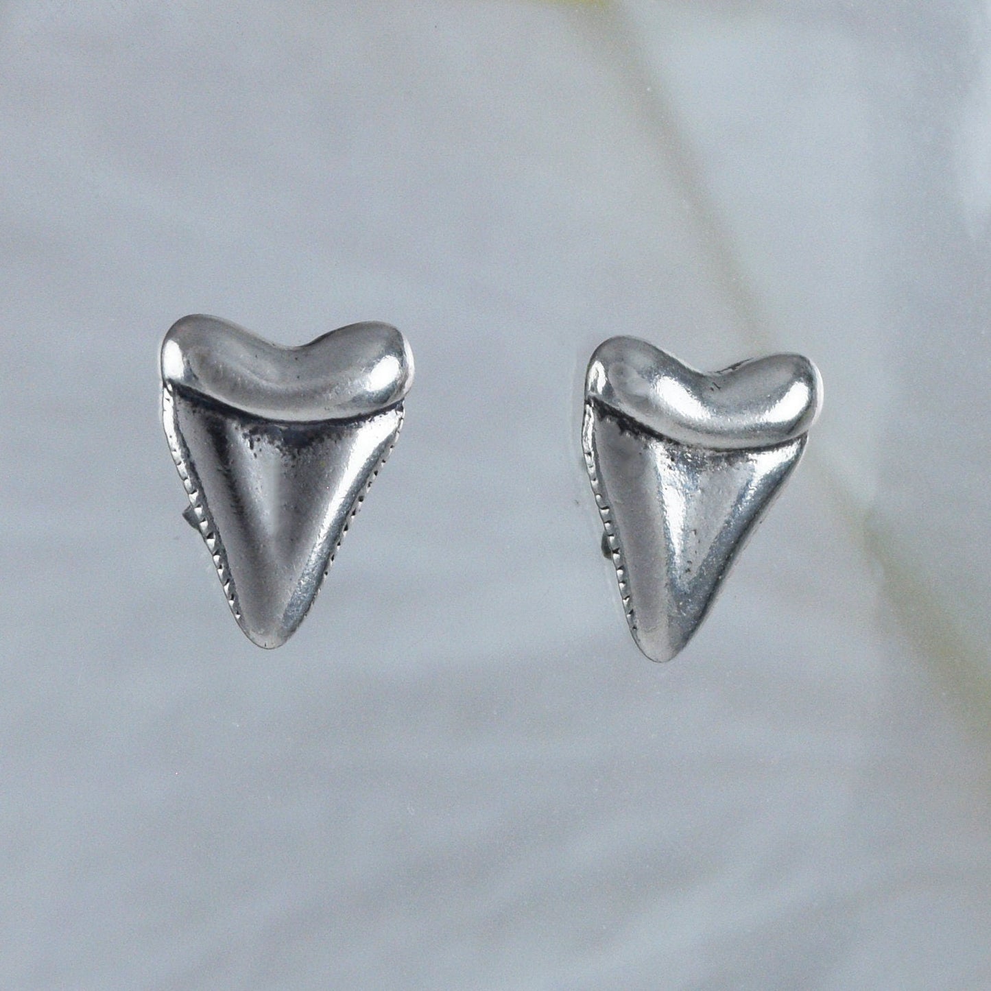 Silver Shark Teeth Earrings, Sterling Silver Shark Teeth Stud Earrings, E8313 Mother Birthday Mom Gift, Texan Jewelry