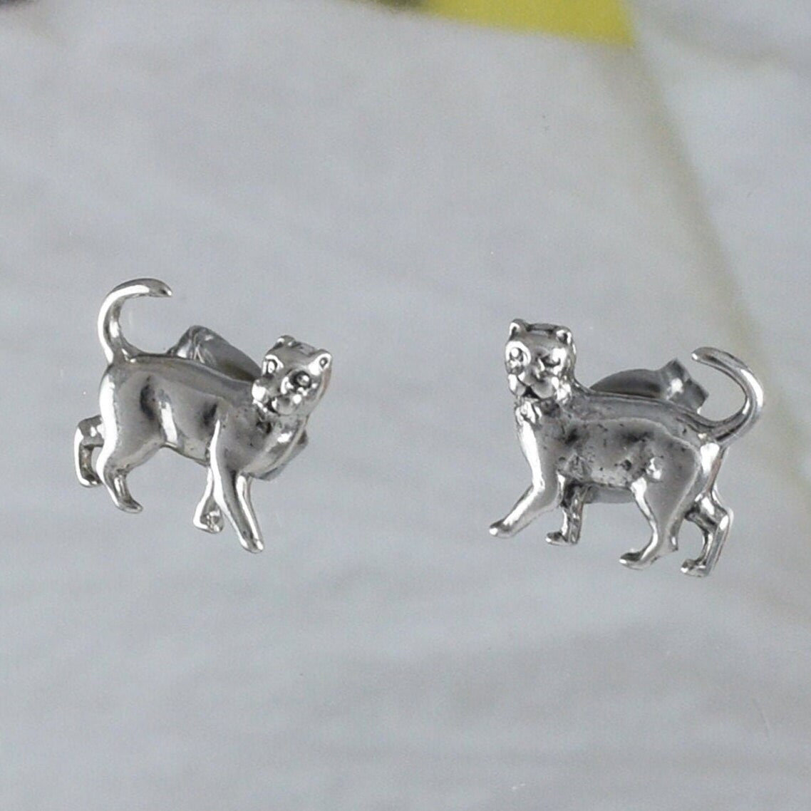 Silver Cat Earrings, Sterling Silver Kitten Cat Stud Earrings, E8667 Birthday Mom Wife Mother Gift, Texan Jewelry