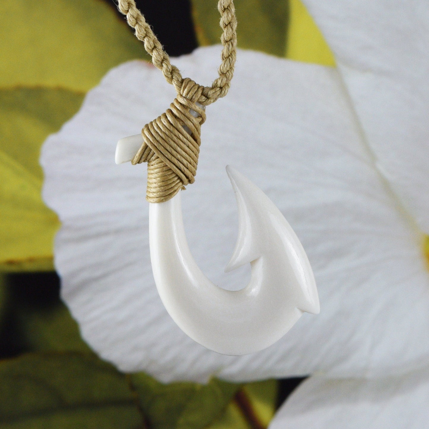 Hawaiian Large Fish Hook Necklace, Hand Carved Buffalo Bone 3D Fish Hook Necklace, N9103 Birthday Mother Gift, Island Jewelry