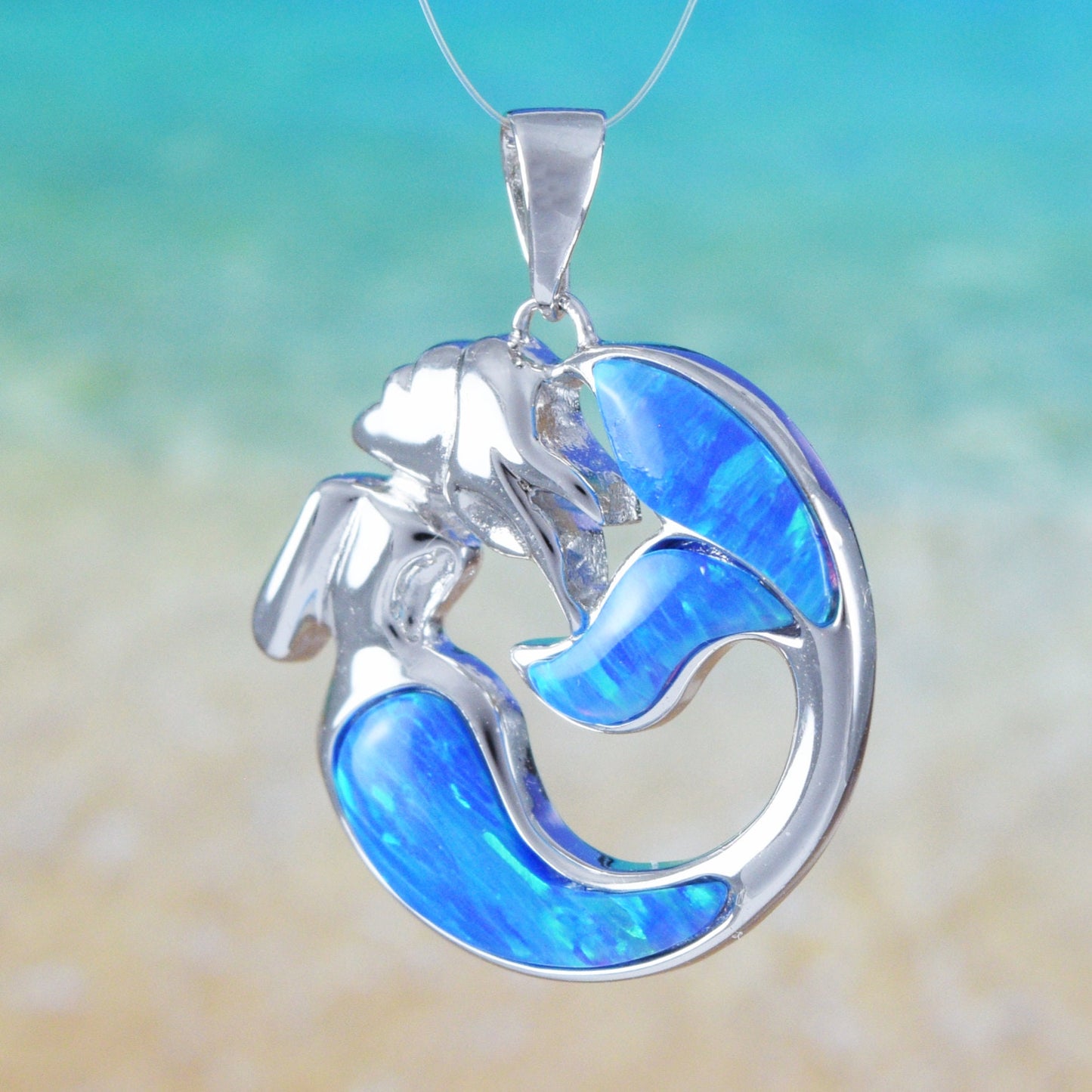 Hawaiian Blue Opal Mermaid Pendant, Sterling Silver Mermaid Pendant, Hawaiian Jewelry, Christmas Anniversary Mom Birthday Gift