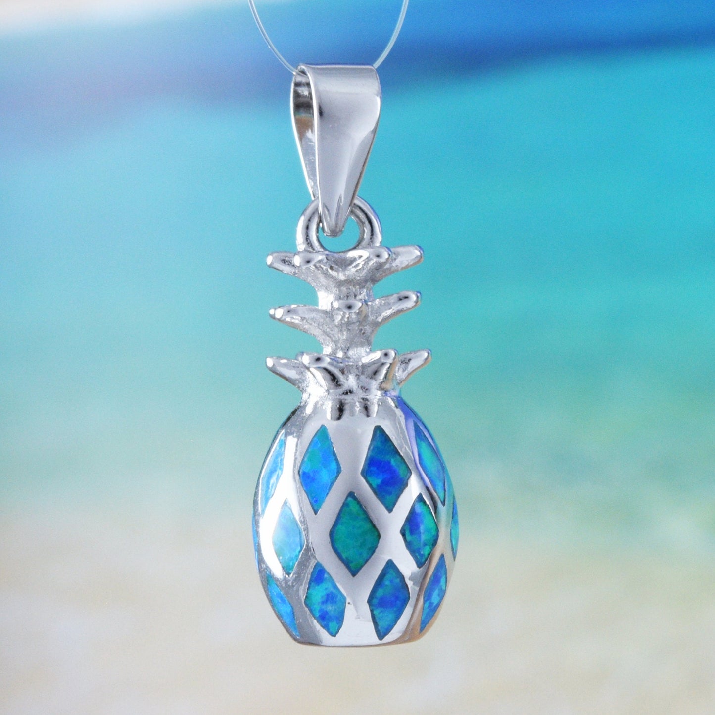 Hawaiian 3D Blue Opal Pineapple Pendant, Sterling Silver Pineapple Charm Pendant, Hawaiian Jewelry, Christmas Anniversary Birthday Gift