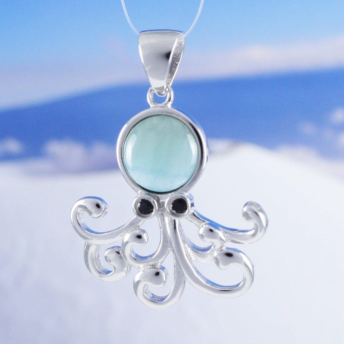 Hawaiian Genuine Larimar Octopus Pendant, Sterling Silver Larimar Octopus Pendant, Christmas Anniversary Birthday Mom Gift