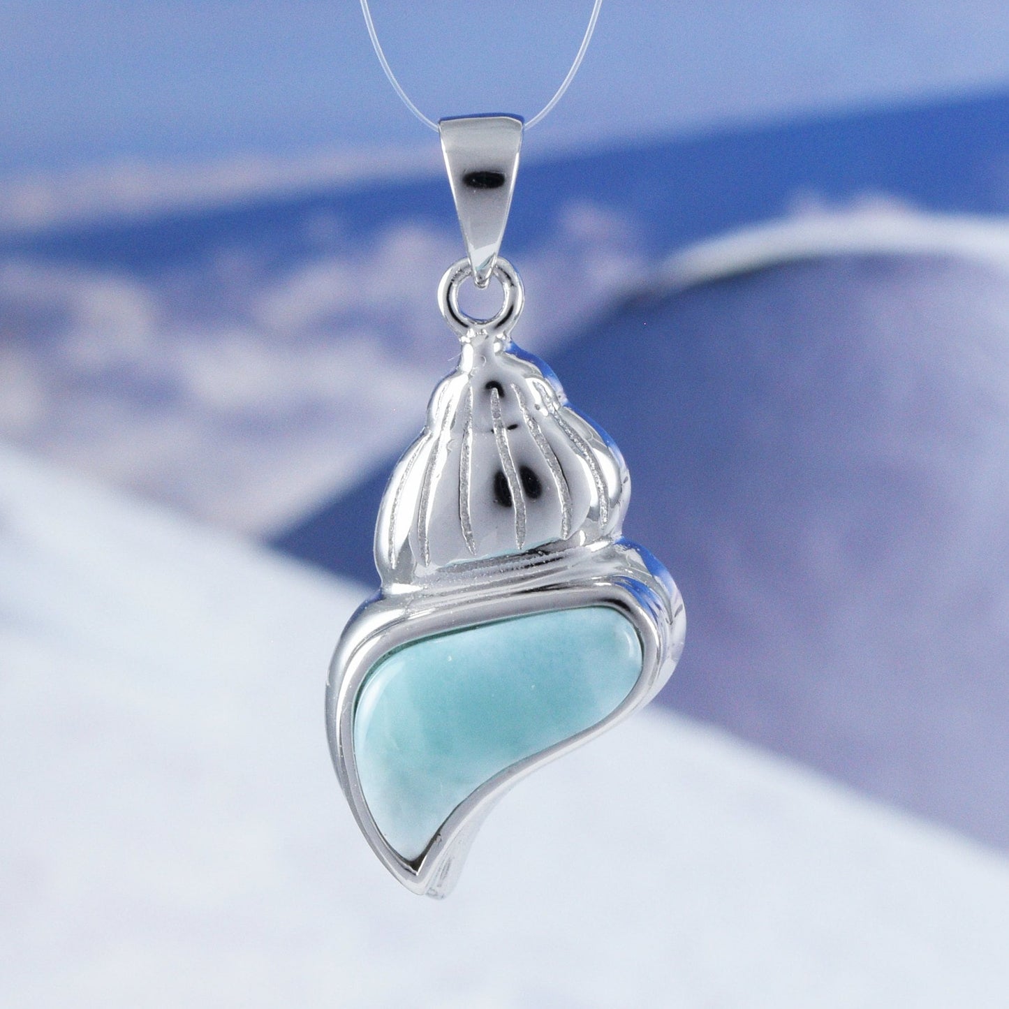 Hawaiian Genuine Larimar Seashell Pendant, Sterling Silver Larimar Sea Shell Pendant, Christmas Mom Birthday Gift