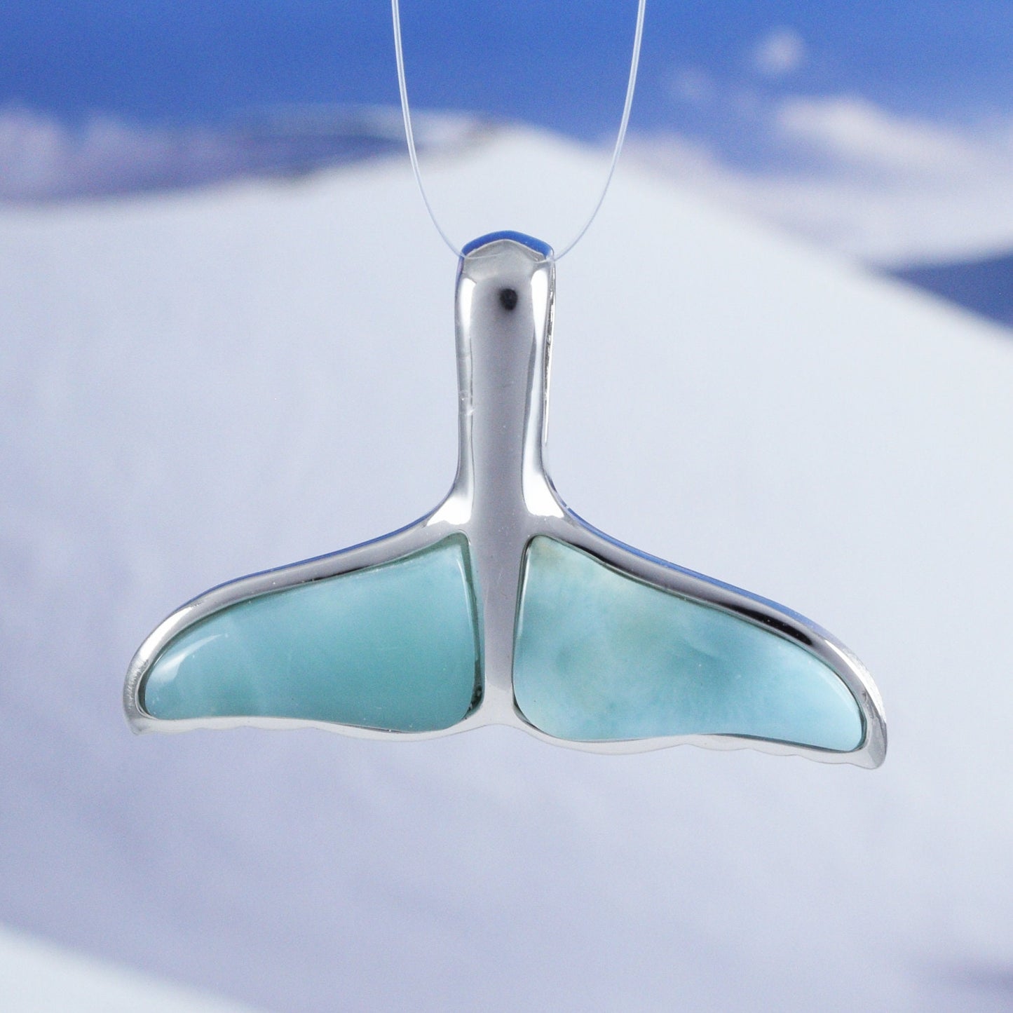 Hawaiian Large Genuine Larimar Whale Tail Pendant, Sterling Silver Larimar Inlay Whale Tail Pendant, Christmas Mom Birthday Gift