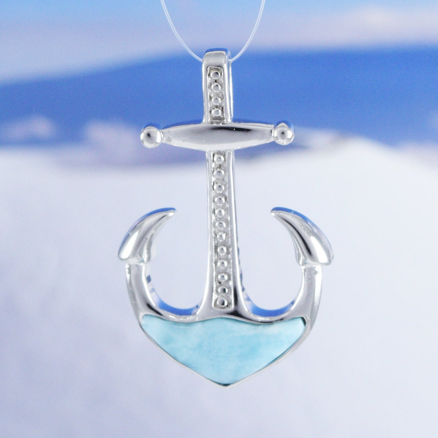 Hawaiian Genuine Larimar Anchor Pendant, Sterling Silver Larimar Anchor Pendant, Christmas Anniversary Birthday Mom Gift