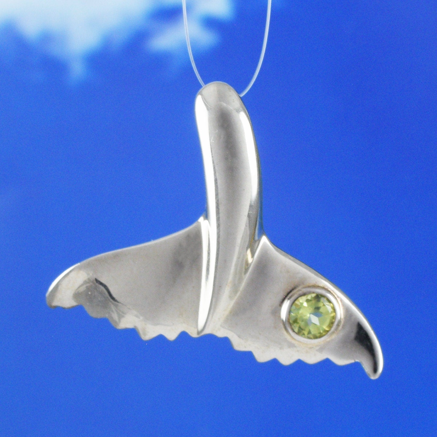 Hawaiian Genuine Peridot Whale Tail Pendant, Sterling Silver Whale Tail Pendant, Christmas Anniversary Mom Birthday Gift