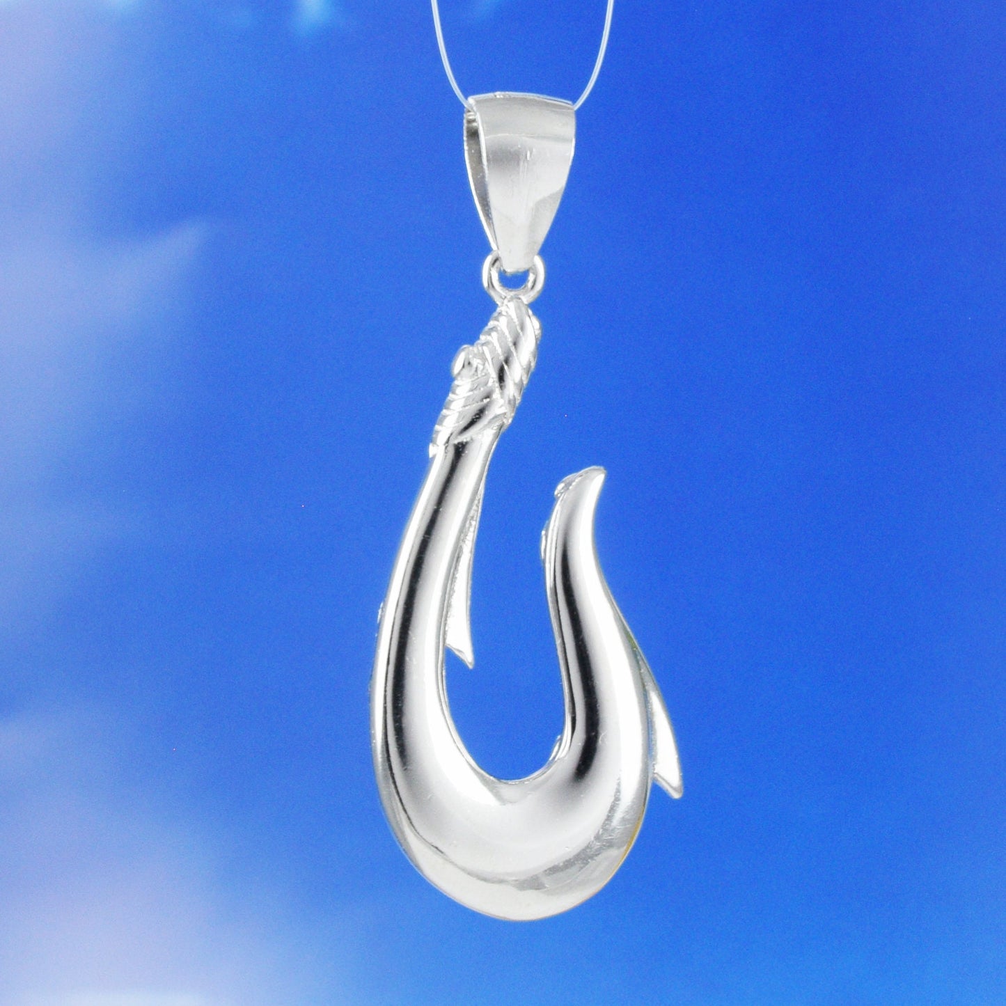 Hawaiian 3D Fish Hook Pendant, Sterling Silver 3D Fish Hook Pendant, Hawaiian Jewelry, Christmas Anniversary Birthday Gift