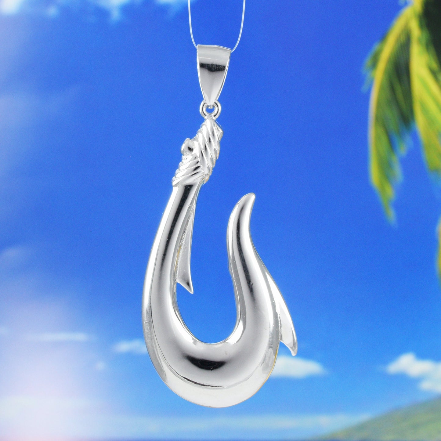 Hawaiian 3D X-Large Fish Hook Pendant, Sterling Silver 3D Fish Hook Pendant, Christmas Anniversary Birthday Gift