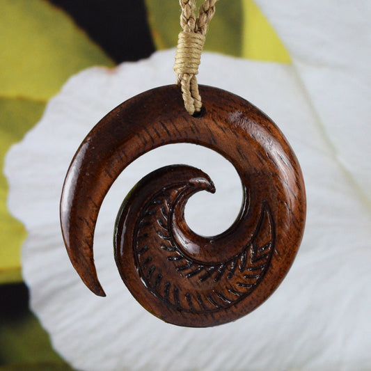 Hawaiian Large Koa Wood Ocean Wave Necklace, Hand Carved Genuine Koa Wood Wave Necklace, N9120 Birthday Mother Gift