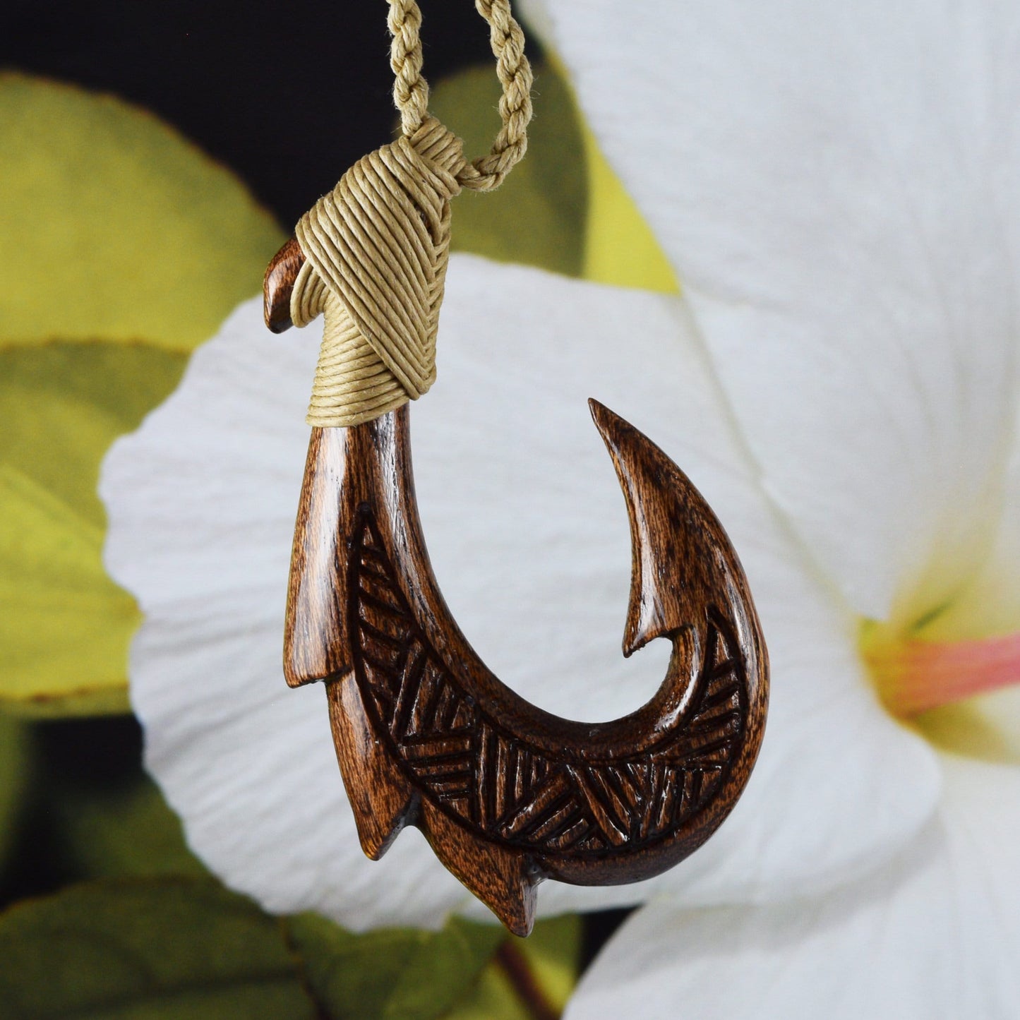 Hawaiian X-Large Koa Wood Fish Hook Necklace, Hand Carved Genuine Koa Wood Fish Hook Necklace, N9135 Birthday Mother Gift