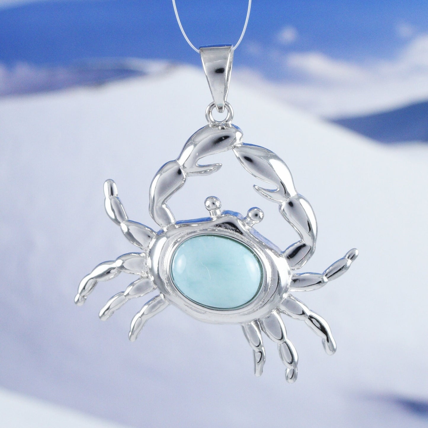 Hawaiian Genuine Larimar Crab Pendant, Sterling Silver Larimar Inlay Crab Pendant, Christmas Mom Birthday Gift