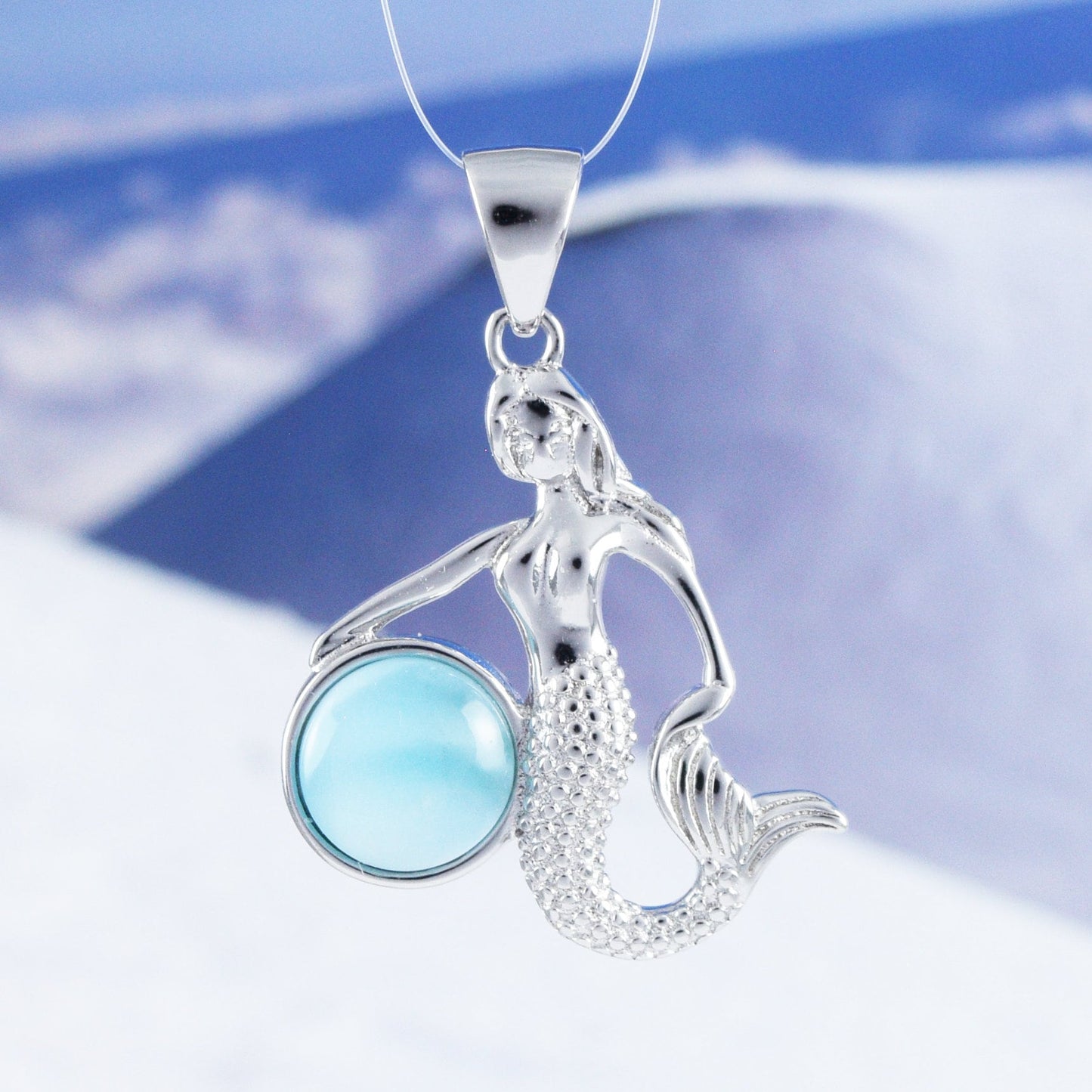 Hawaiian Genuine Larimar Mermaid Pendant, Sterling Silver Larimar Mermaid Pendant, Christmas Anniversary Mom Birthday Gift