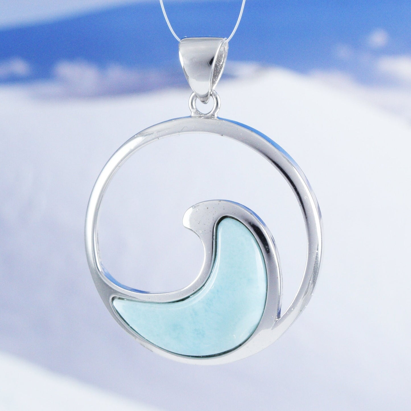 Hawaiian Genuine Larimar Ocean Wave Pendant, Sterling Silver Larimar Wave Pendant, Christmas Anniversary Birthday Mother Mom Gift