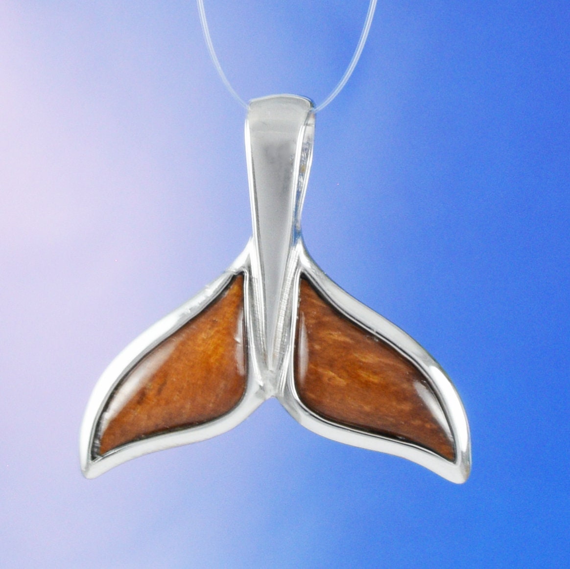 Hawaiian Genuine Koa Wood Whale Tail Pendant, Sterling Silver Koa Wood Inlay Whale Tail Pendant, Christmas Mom Birthday Gift