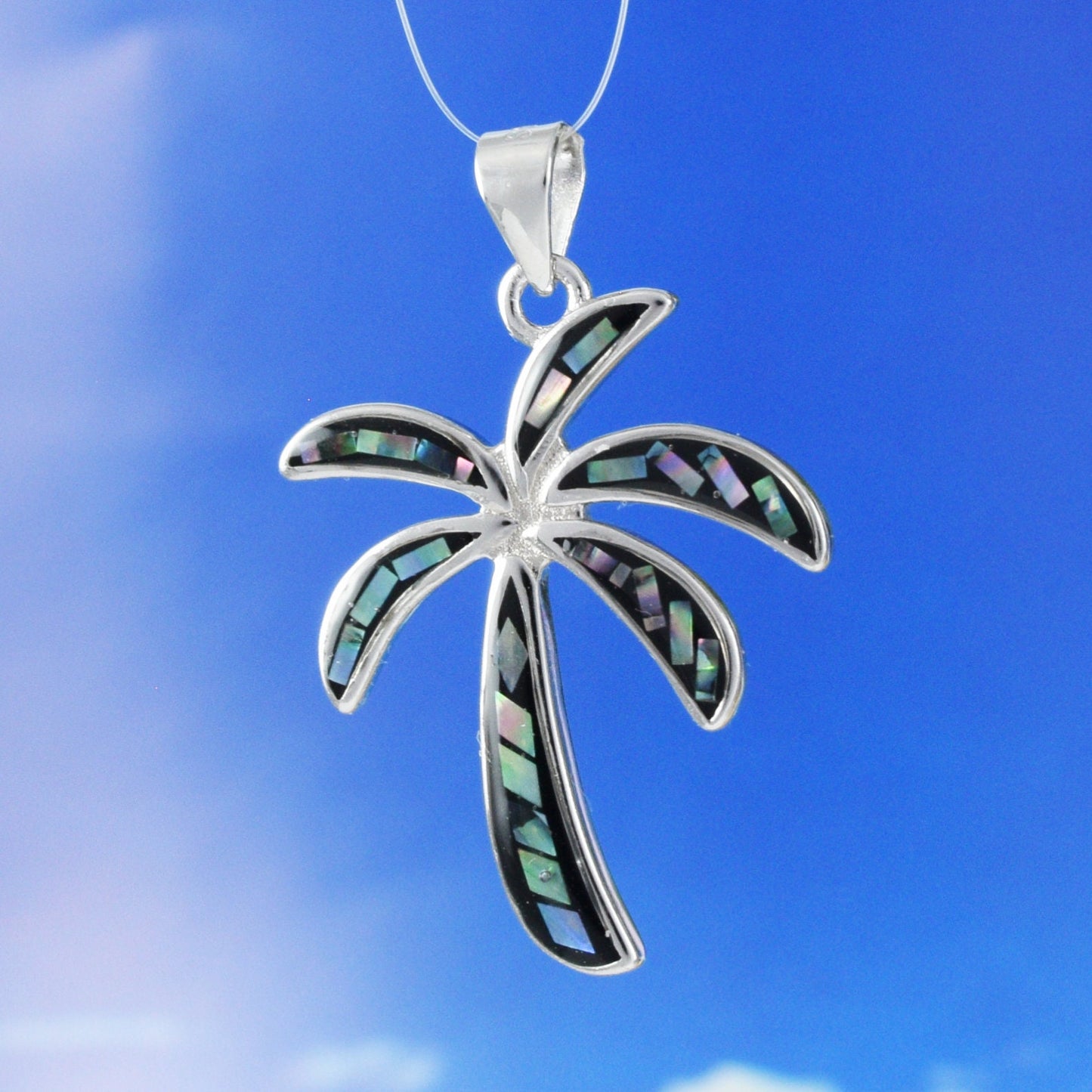 Hawaiian Large Genuine Paua Shell Palm Tree Pendant, Sterling Silver Abalone MOP Palm Tree Pendant, Christmas Present, Birthday Mom Gift